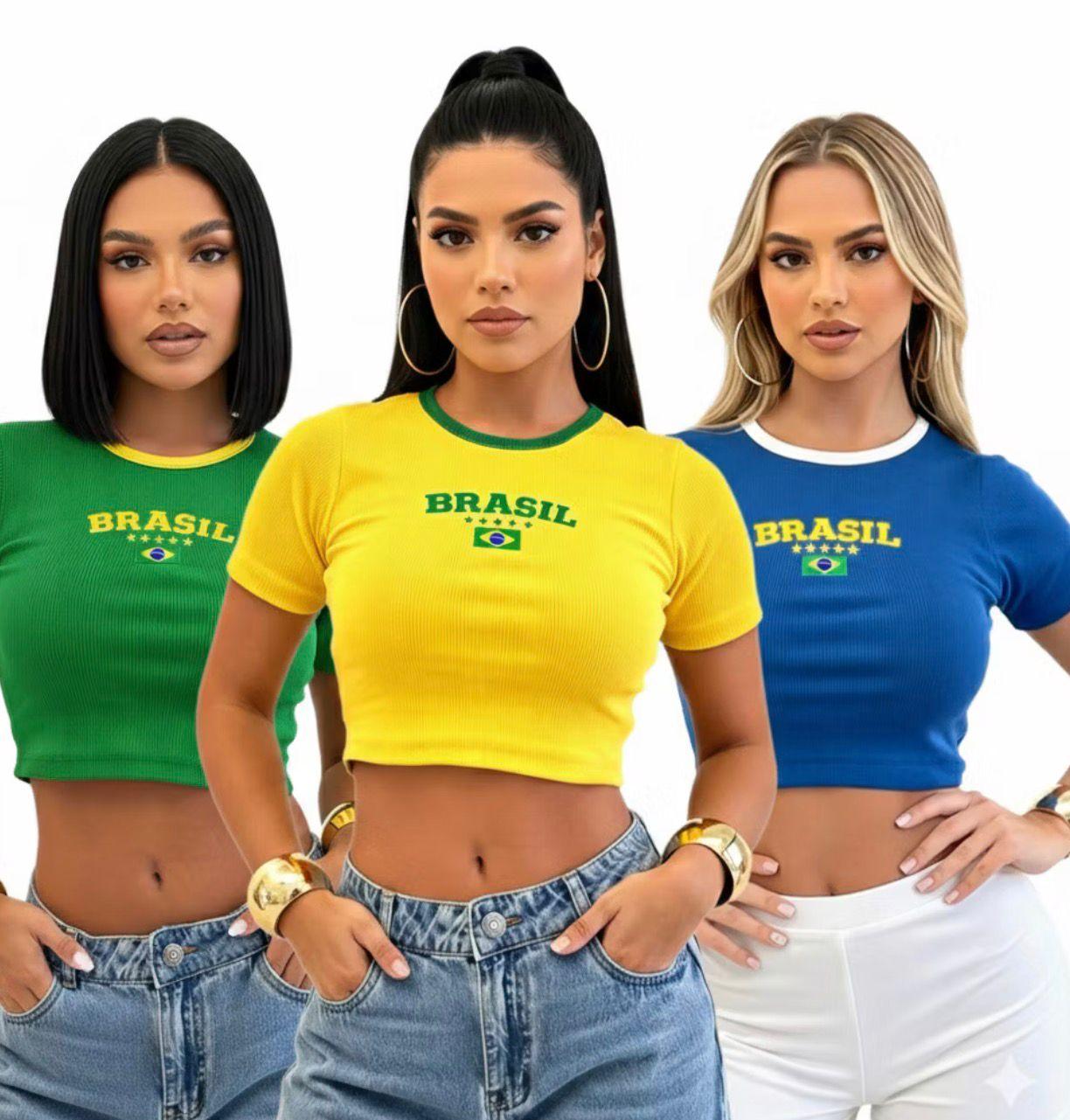 Cropped Canelado Brasil (Manga Curta)