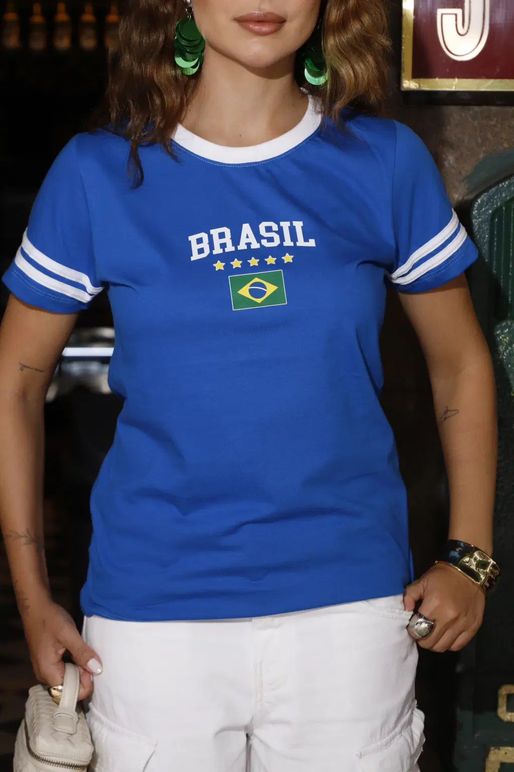 Camiseta Feminina Brasil Azul Listrada Uzzy 2